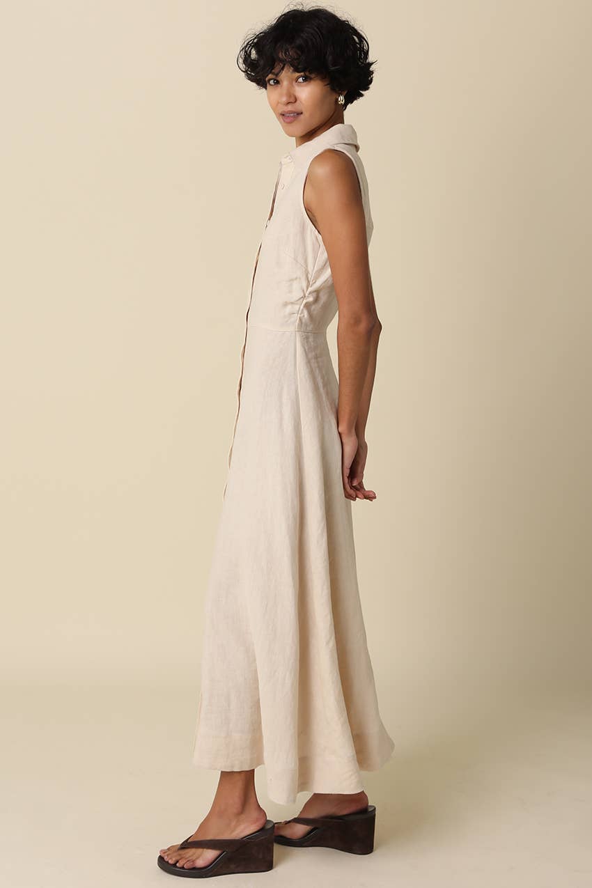 Aimme Button-Front Linen Maxi Dress