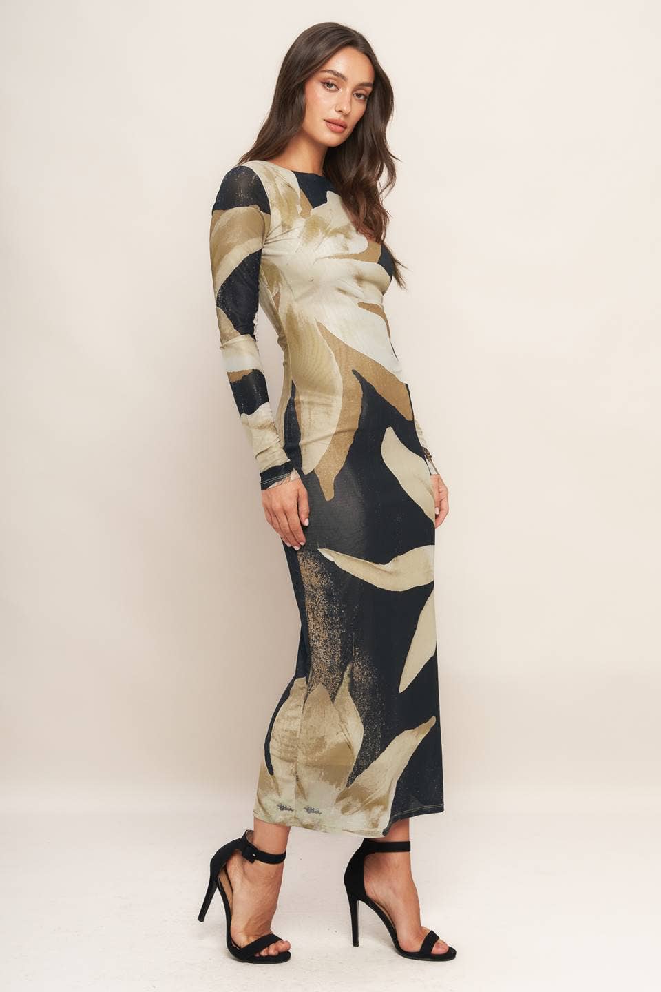 A printed power mesh midi dress - ID22924