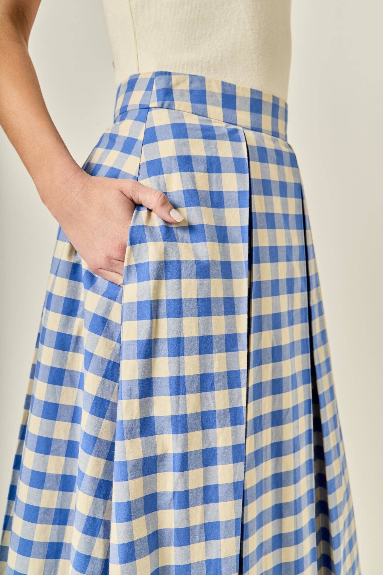 Linen Checked Midi Full Skirt