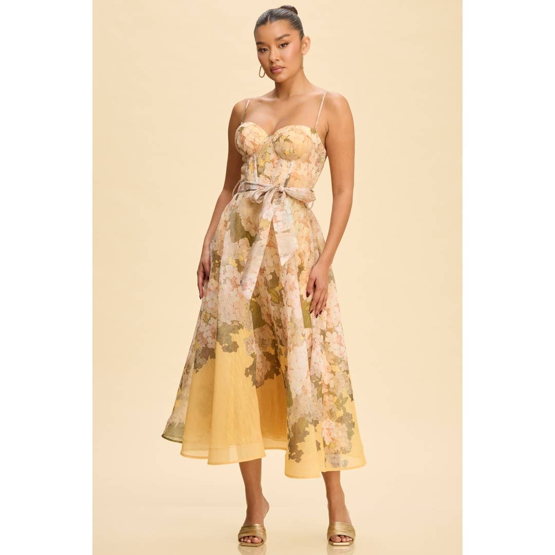 FALL FLORALS MIDI BELTED DRESS