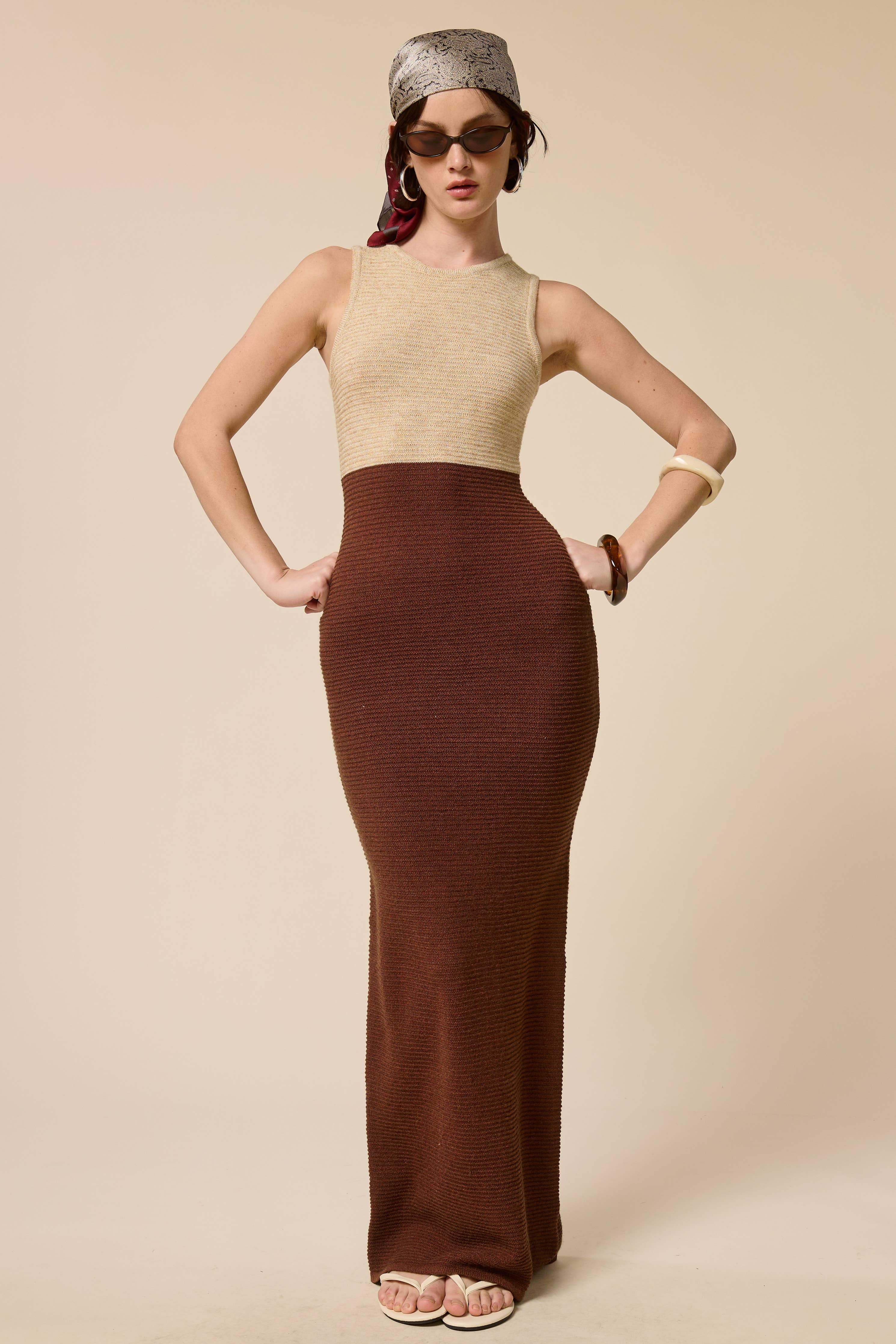Ribbed Knit Colorblock Maxi Dress