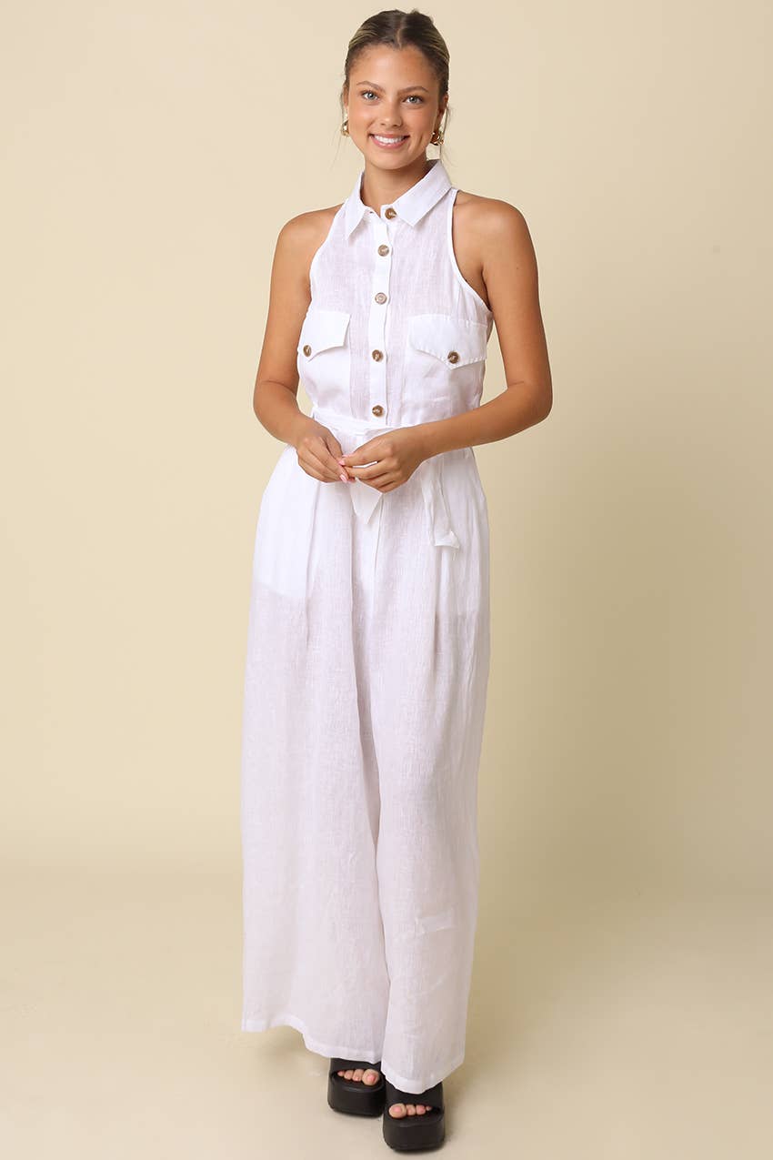 Eve Utility Belted Linen Jumpsuit