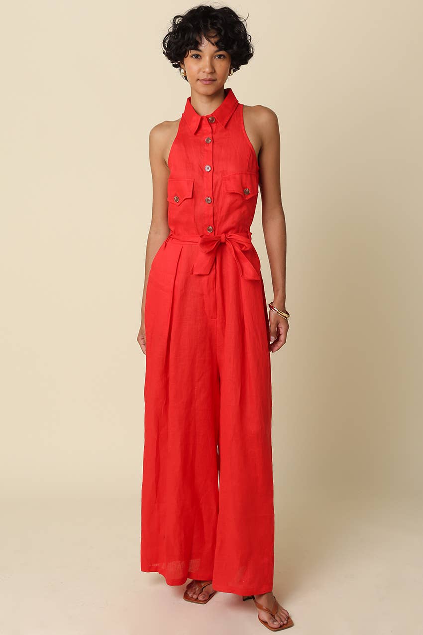 Eve Utility Belted Linen Jumpsuit