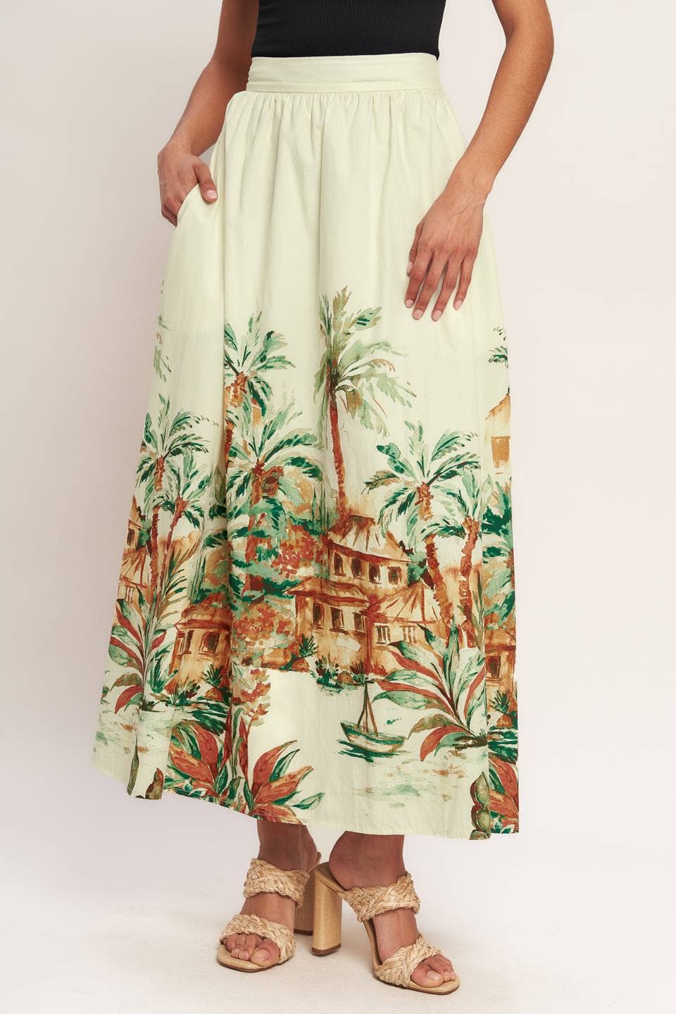 A printed woven midi full skirt - IK7745T