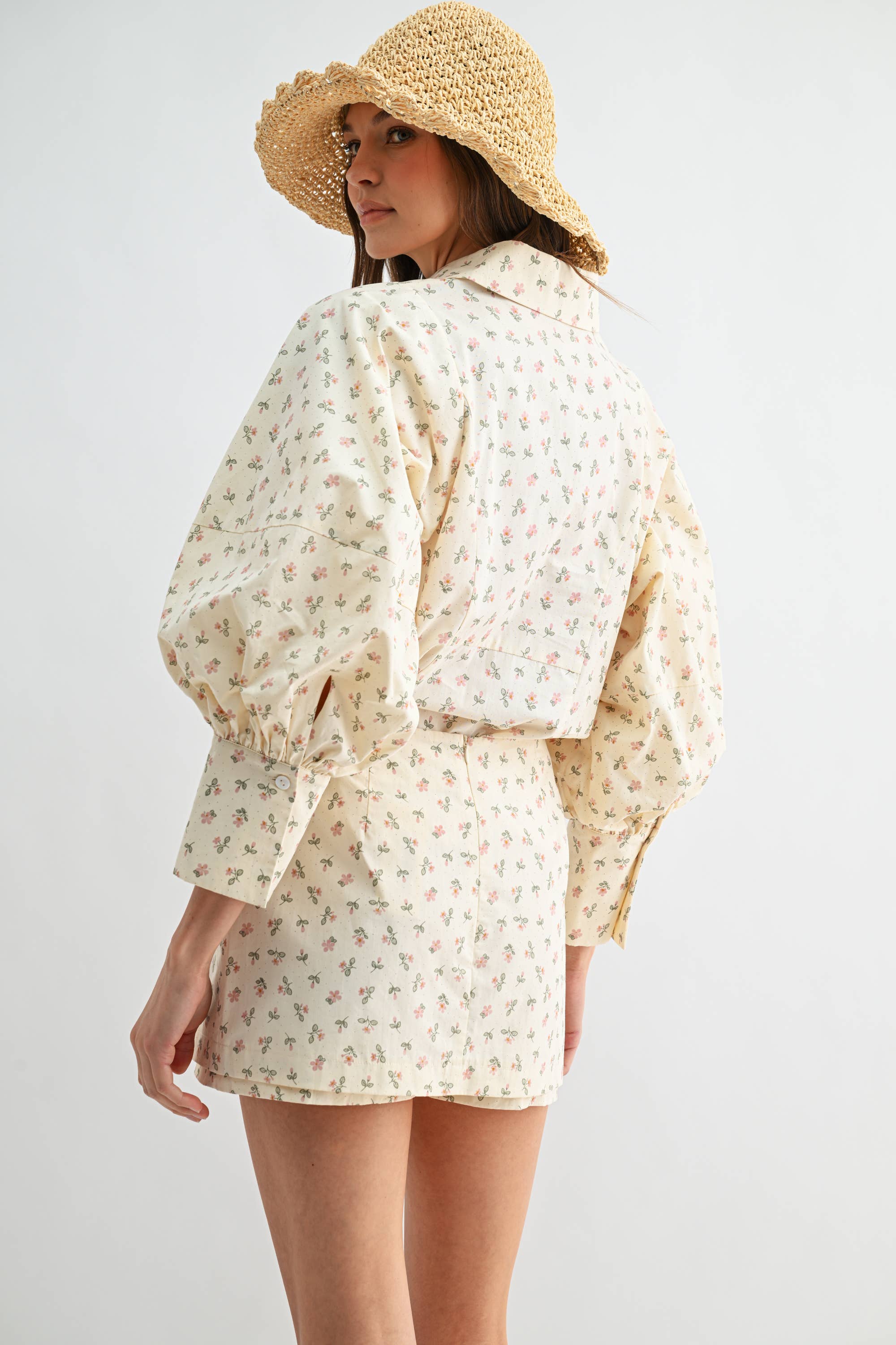 Two-Piece Polka Dot Set - Puff-Sleeve Blouse Matching Skort