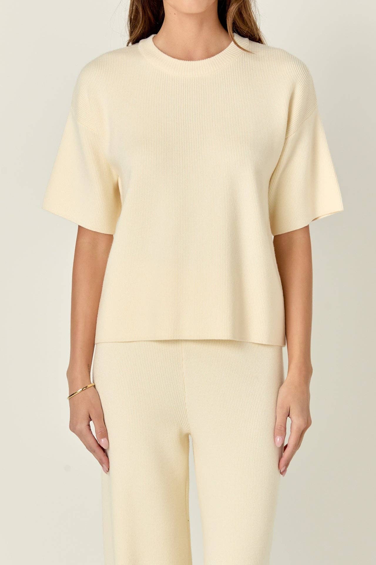 Collar Knit Half Sleeves Top