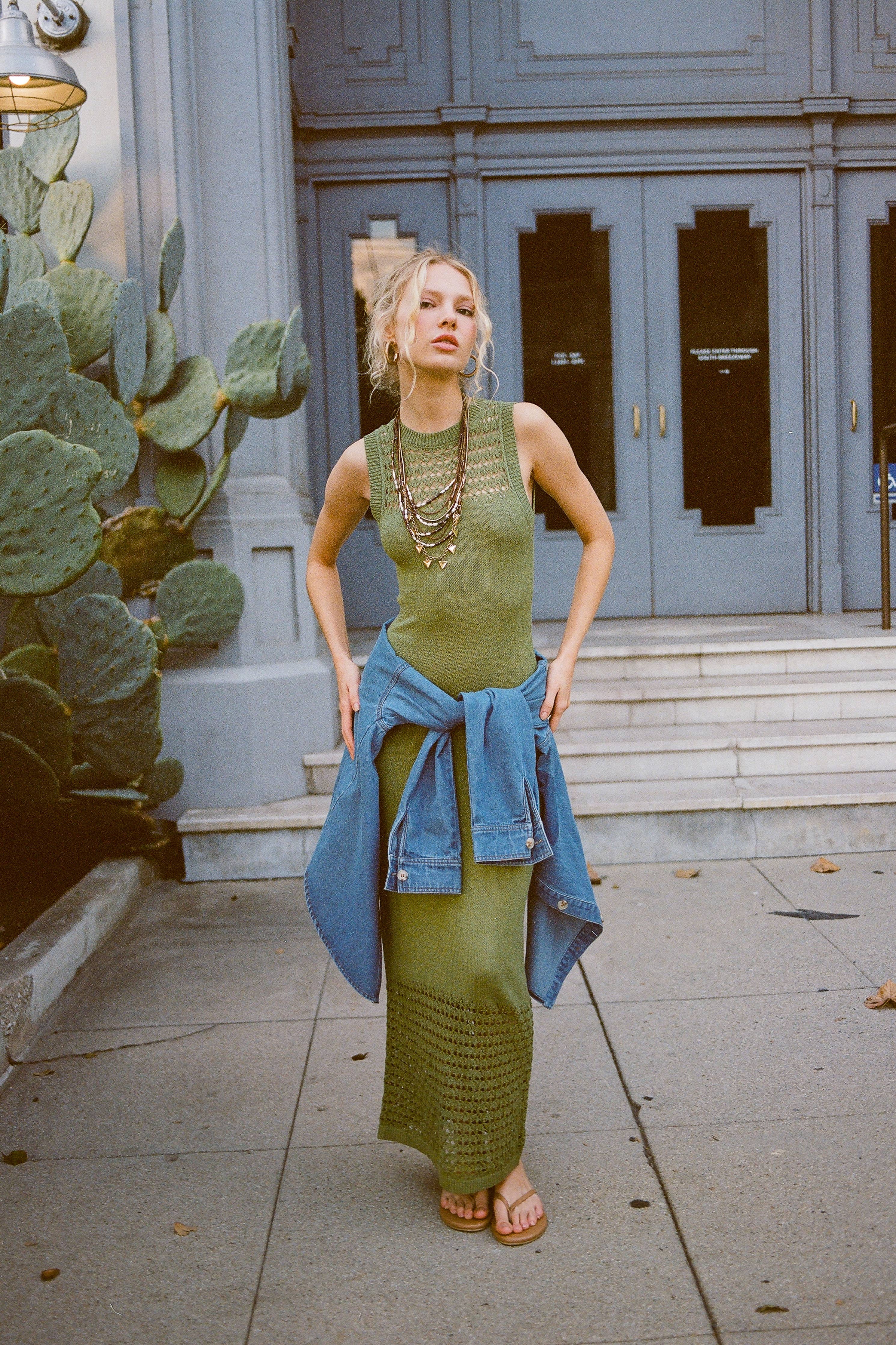 Boho Crochet Macrame Mesh Midi Knit Dress