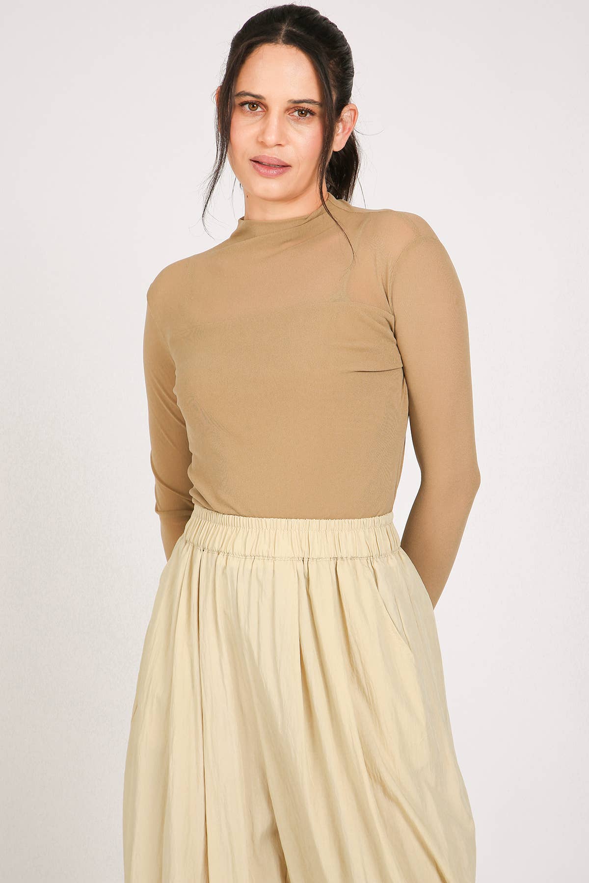 Sheer Turtleneck Top with Bust Lining PE2076