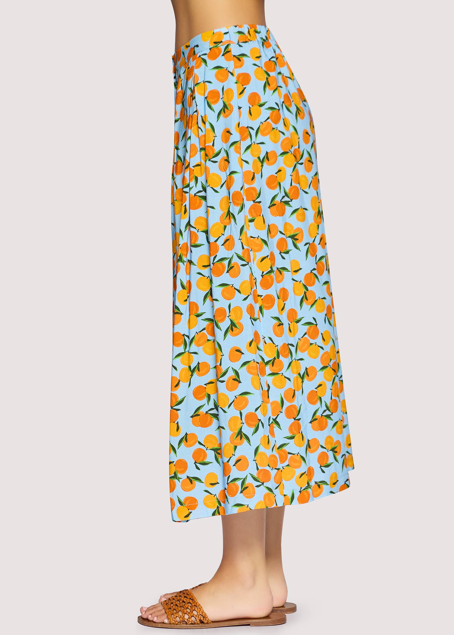 Citrus Soiree Midi Skirt - Spring Lemon Print Front Button