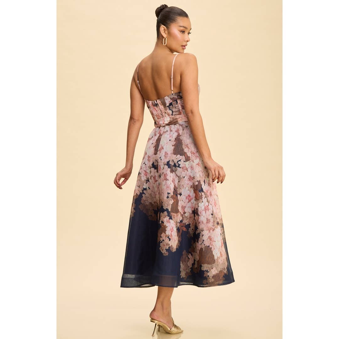 FALL FLORALS MIDI BELTED DRESS