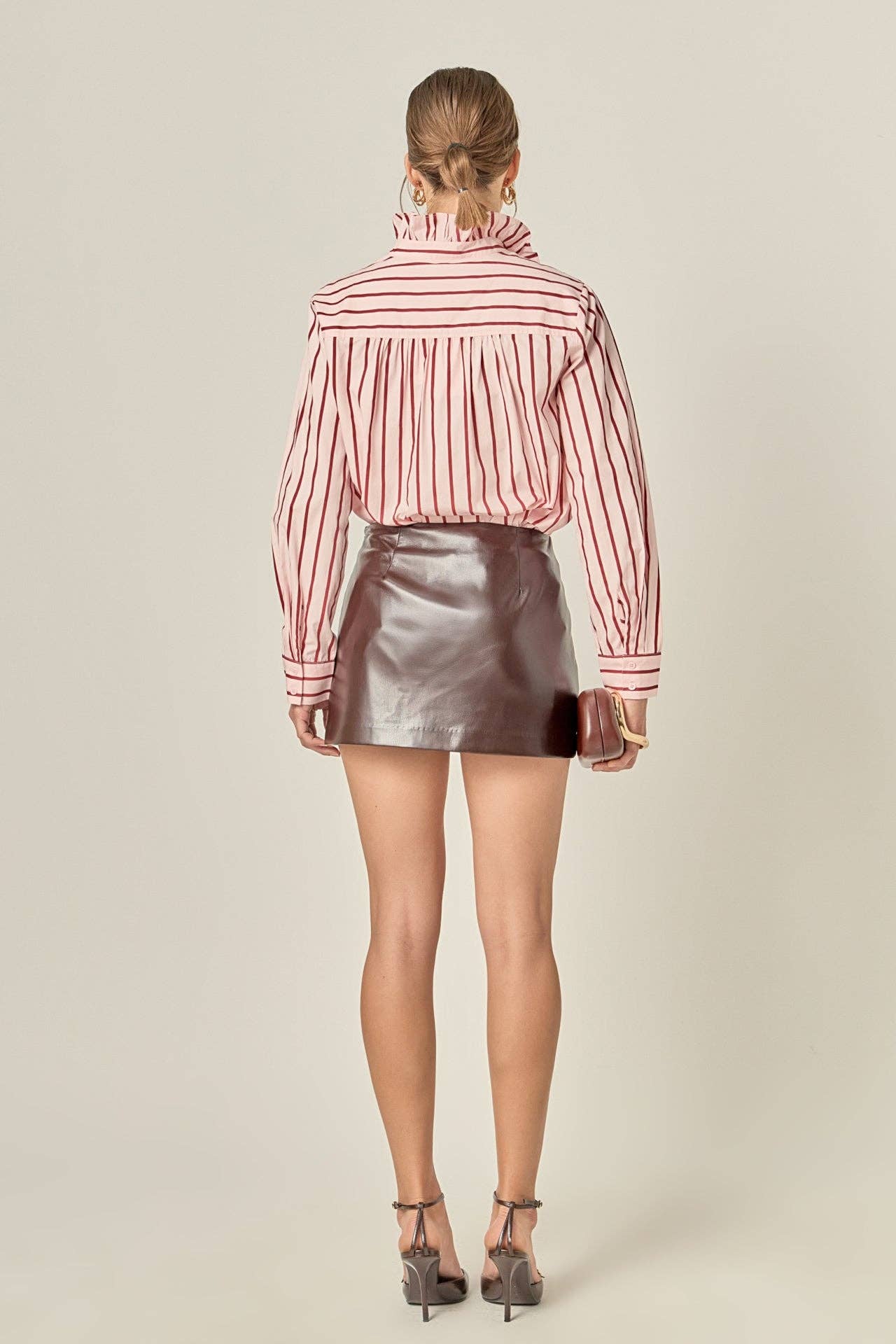 Ruffled Stripe Button-Up Shirt
