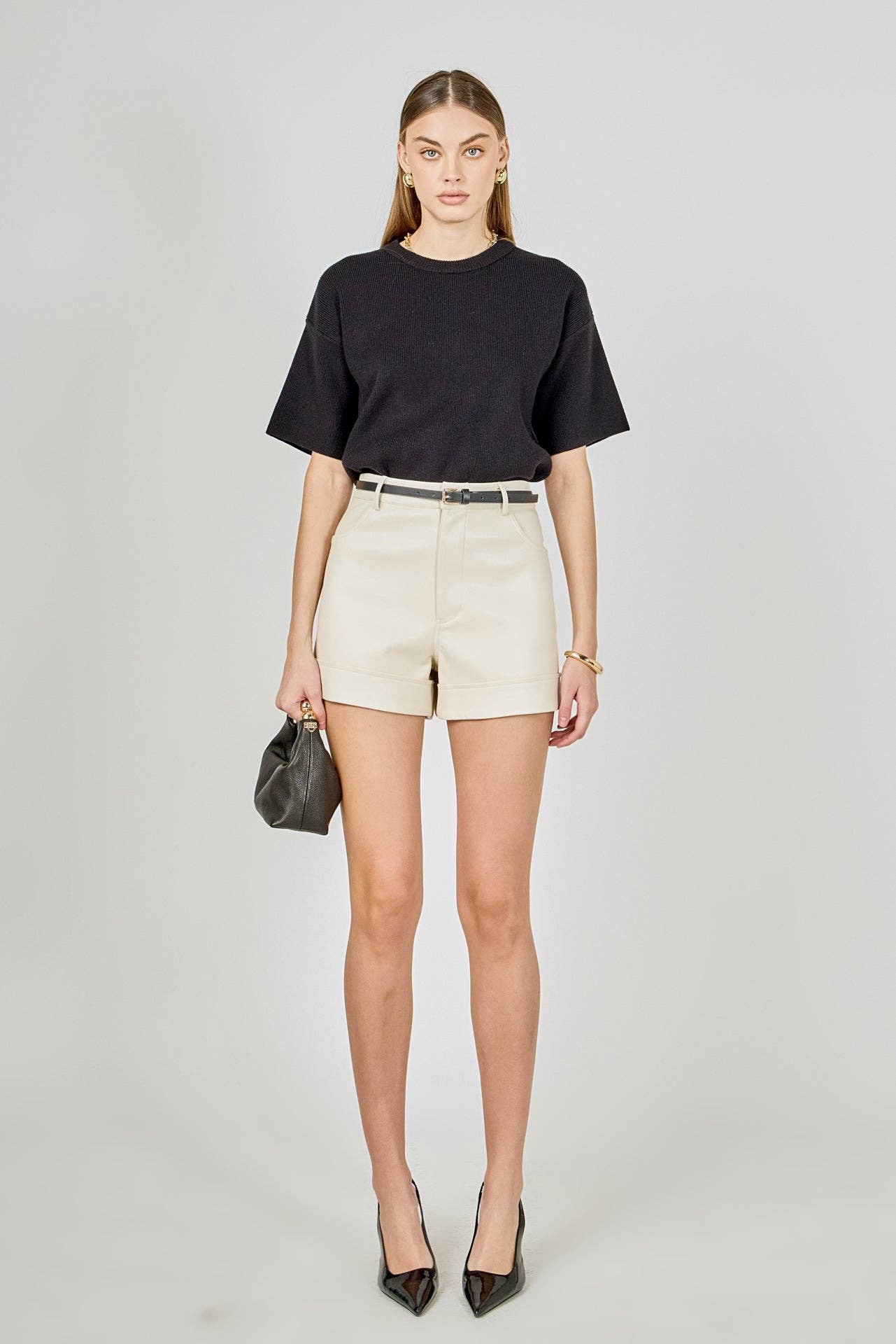 Collar Knit Half Sleeves Top