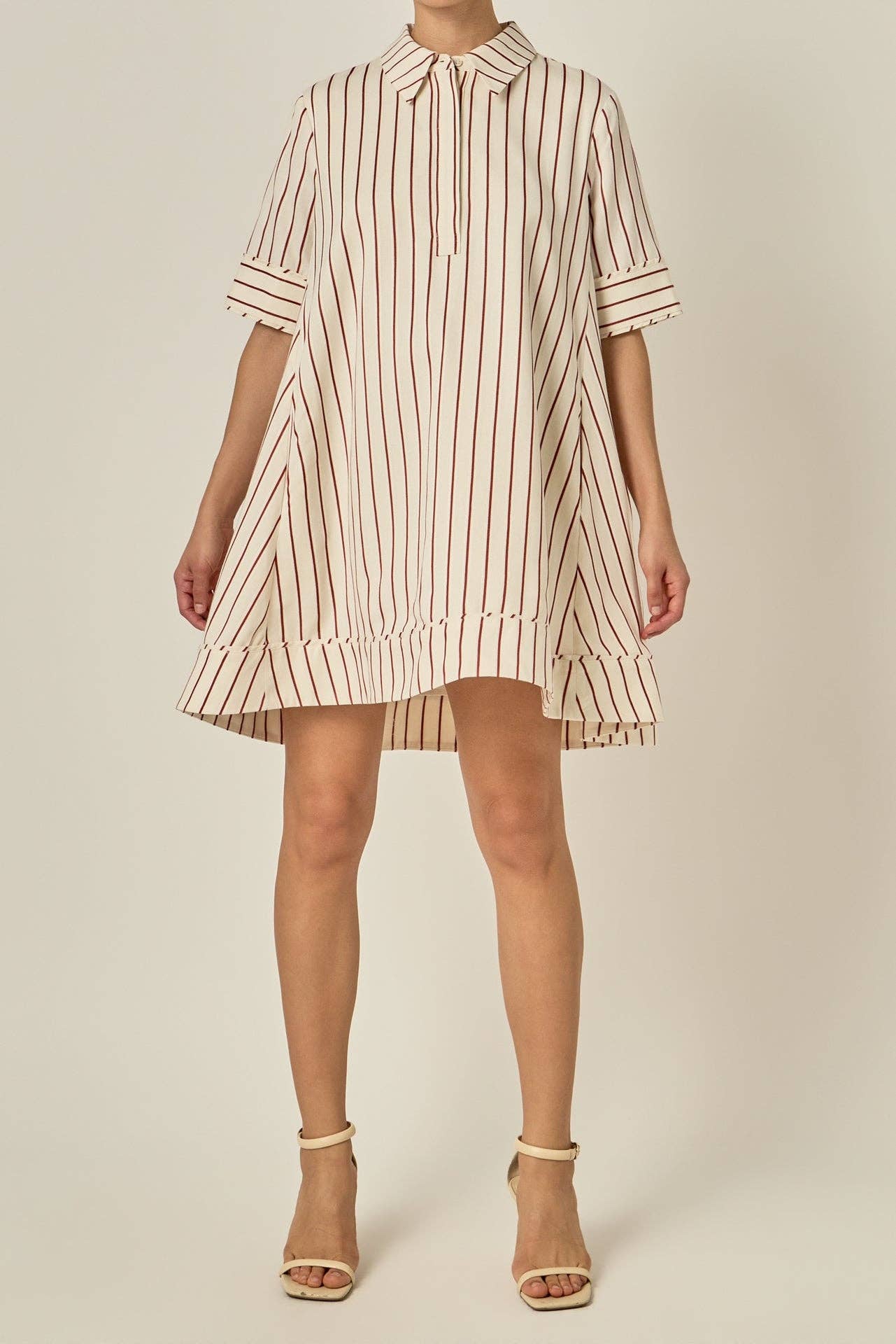 Stripe A-Line Short Sleeve Shirt Dress