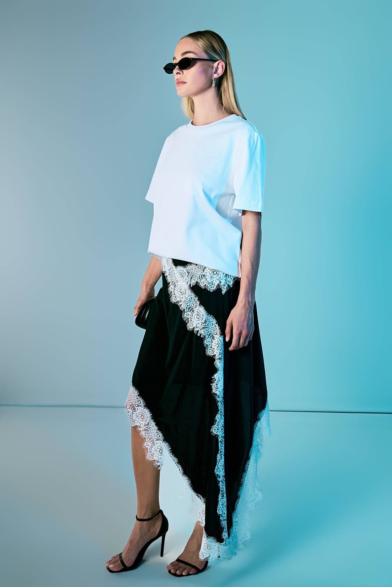 Asymmetrical Lace Trim Midi Skirt