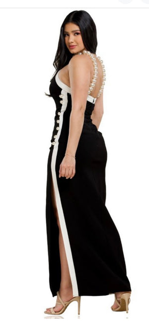 White pearl black dress