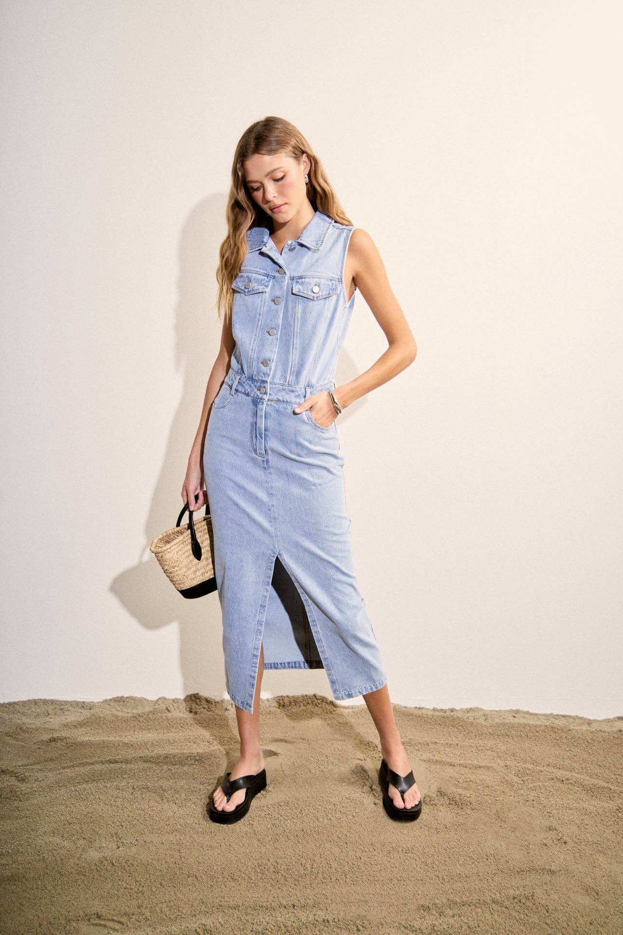 Sleeveless Maxi Denim Dress