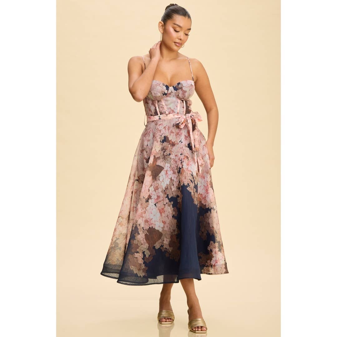 FALL FLORALS MIDI BELTED DRESS