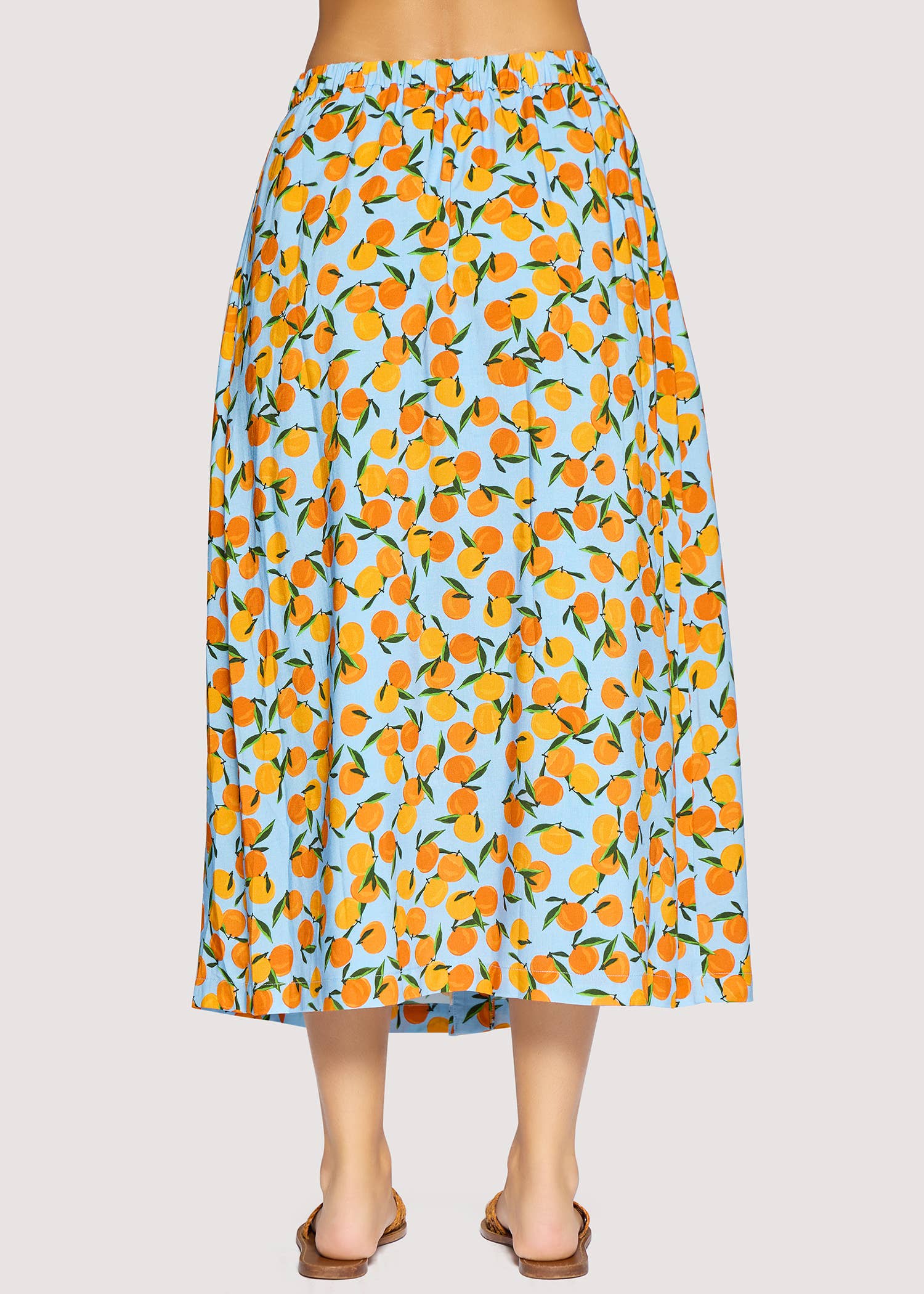 Citrus Soiree Midi Skirt - Spring Lemon Print Front Button