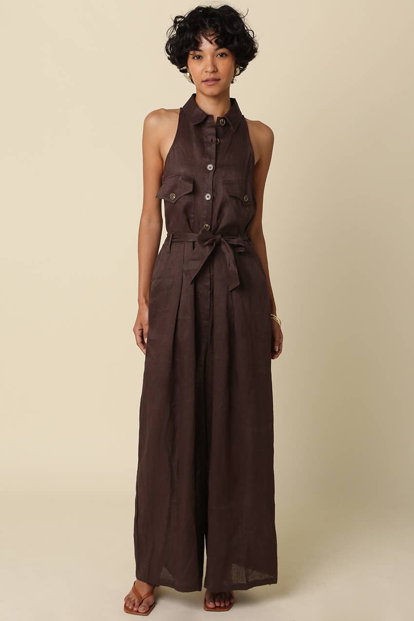 Eve Utility Belted Linen Jumpsuit