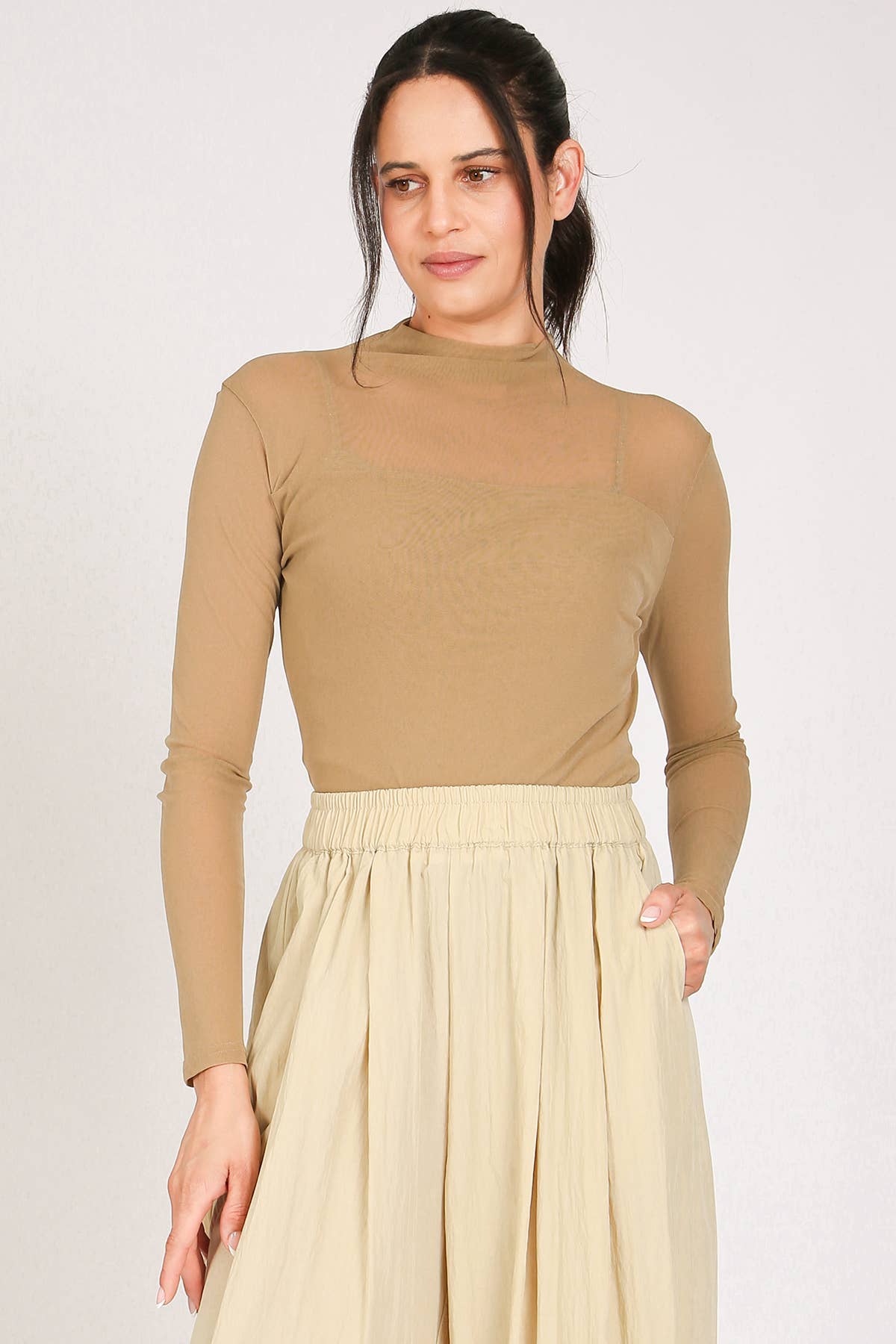 Sheer Turtleneck Top with Bust Lining PE2076