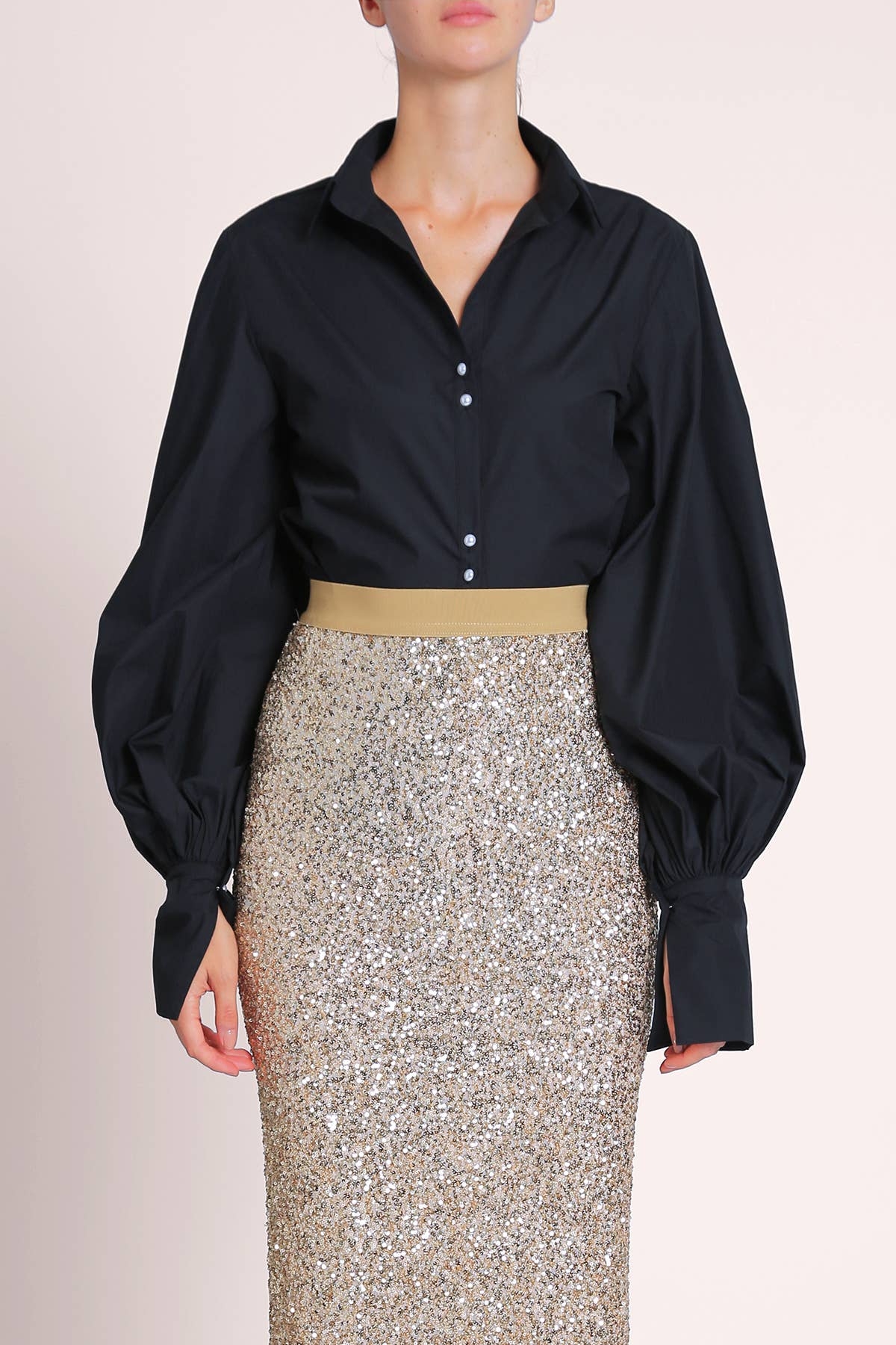V-Neck Cut Collar Puff Blouse PC2530