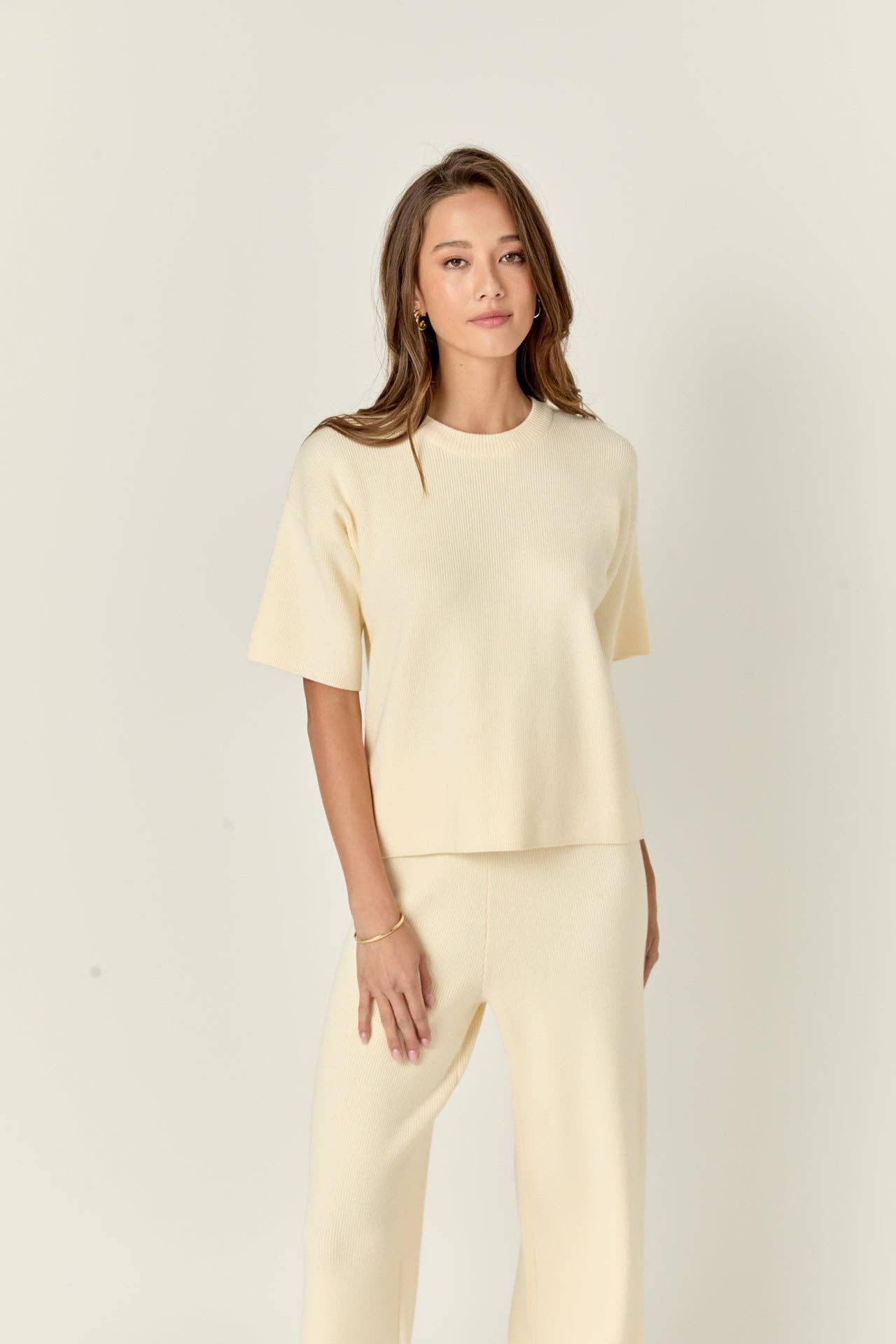 Collar Knit Half Sleeves Top