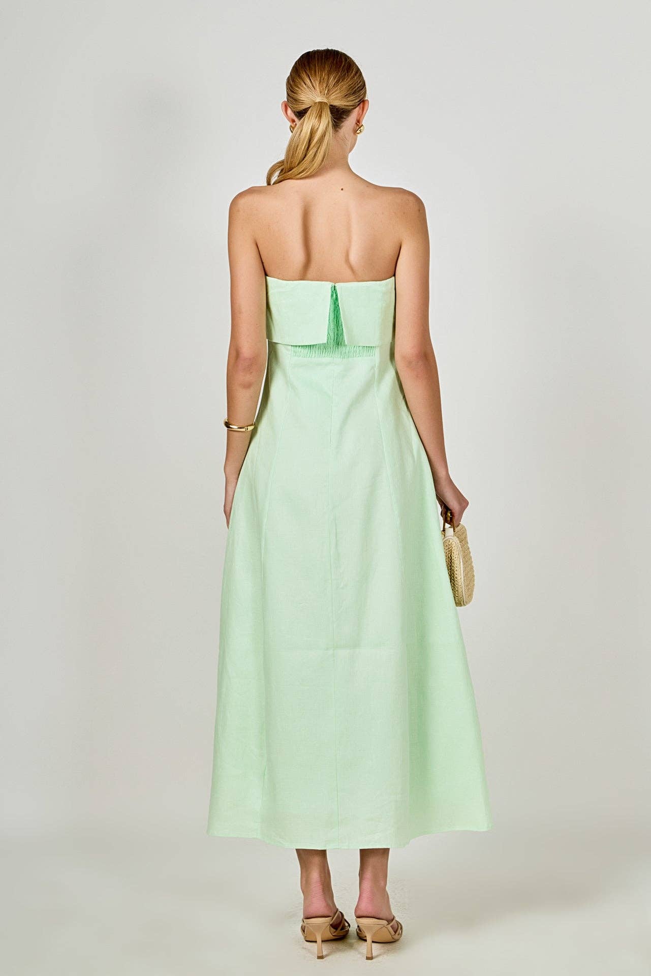 Lucia Folded Strapless Linen Maxi Dress
