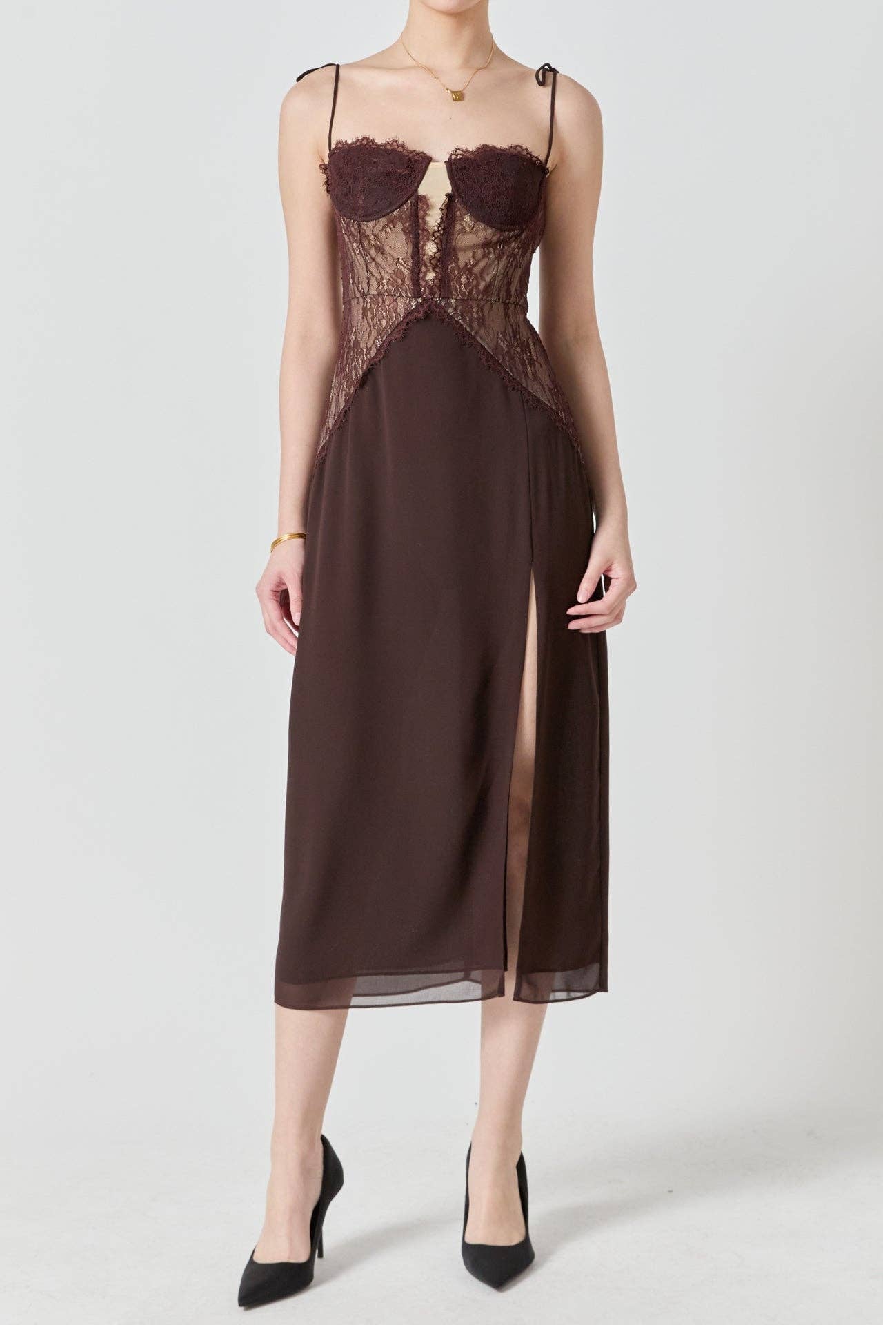 Lace See Through Midi Dress