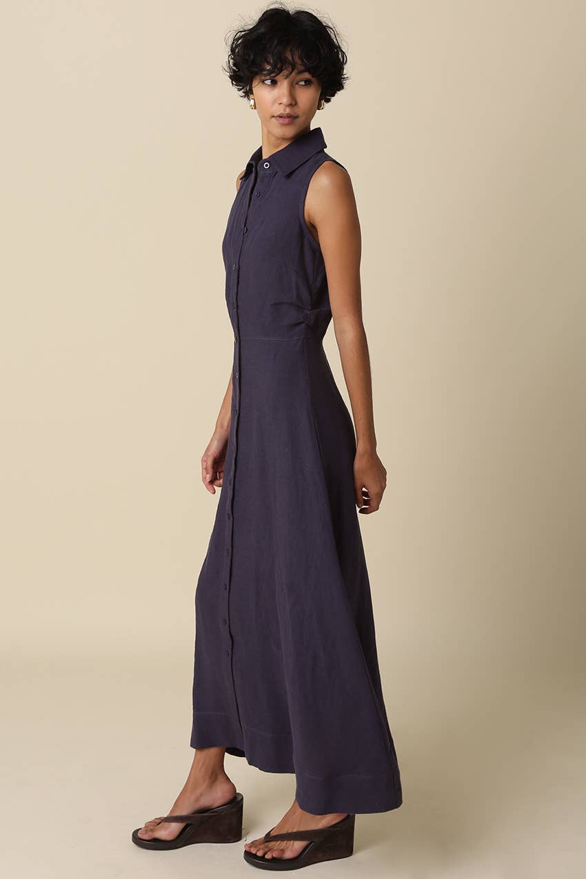 Aimme Button-Front Linen Maxi Dress