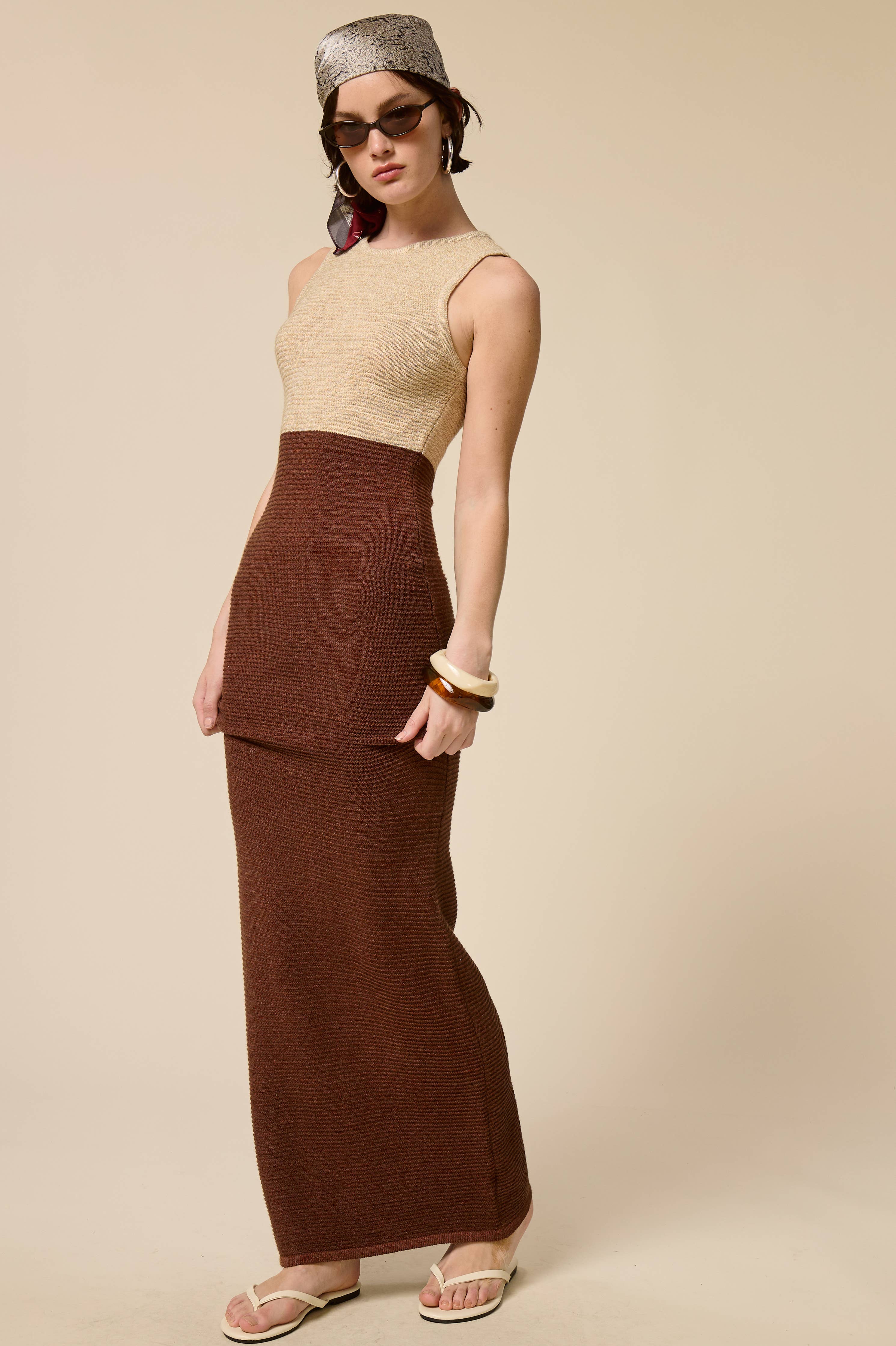 Ribbed Knit Colorblock Maxi Dress