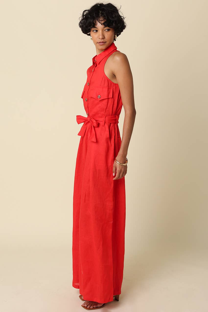 Eve Utility Belted Linen Jumpsuit