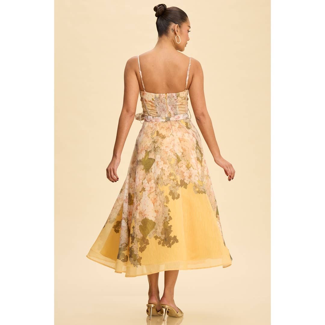FALL FLORALS MIDI BELTED DRESS