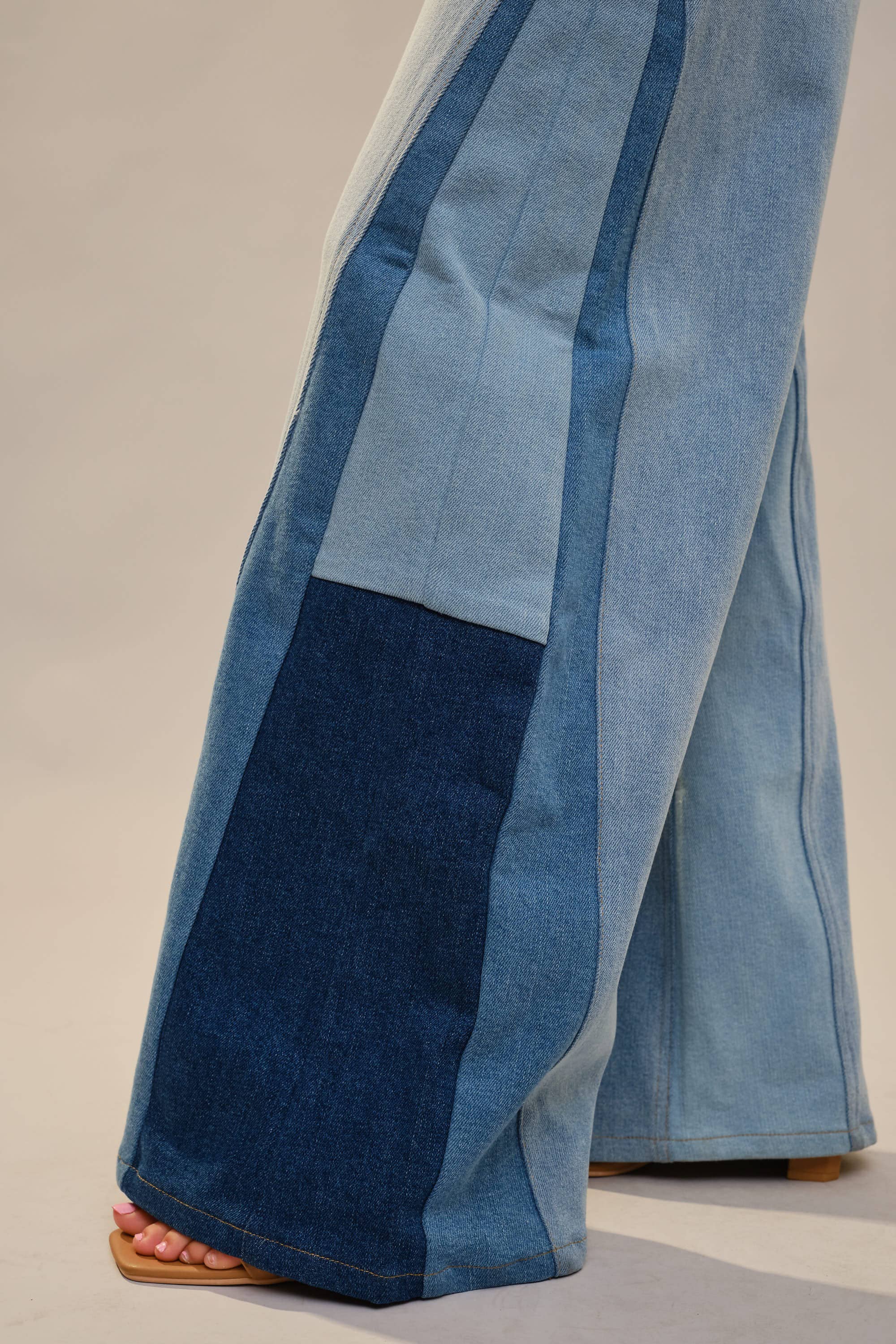 91673P - High Rise Super Wide Leg Color Block Jeans