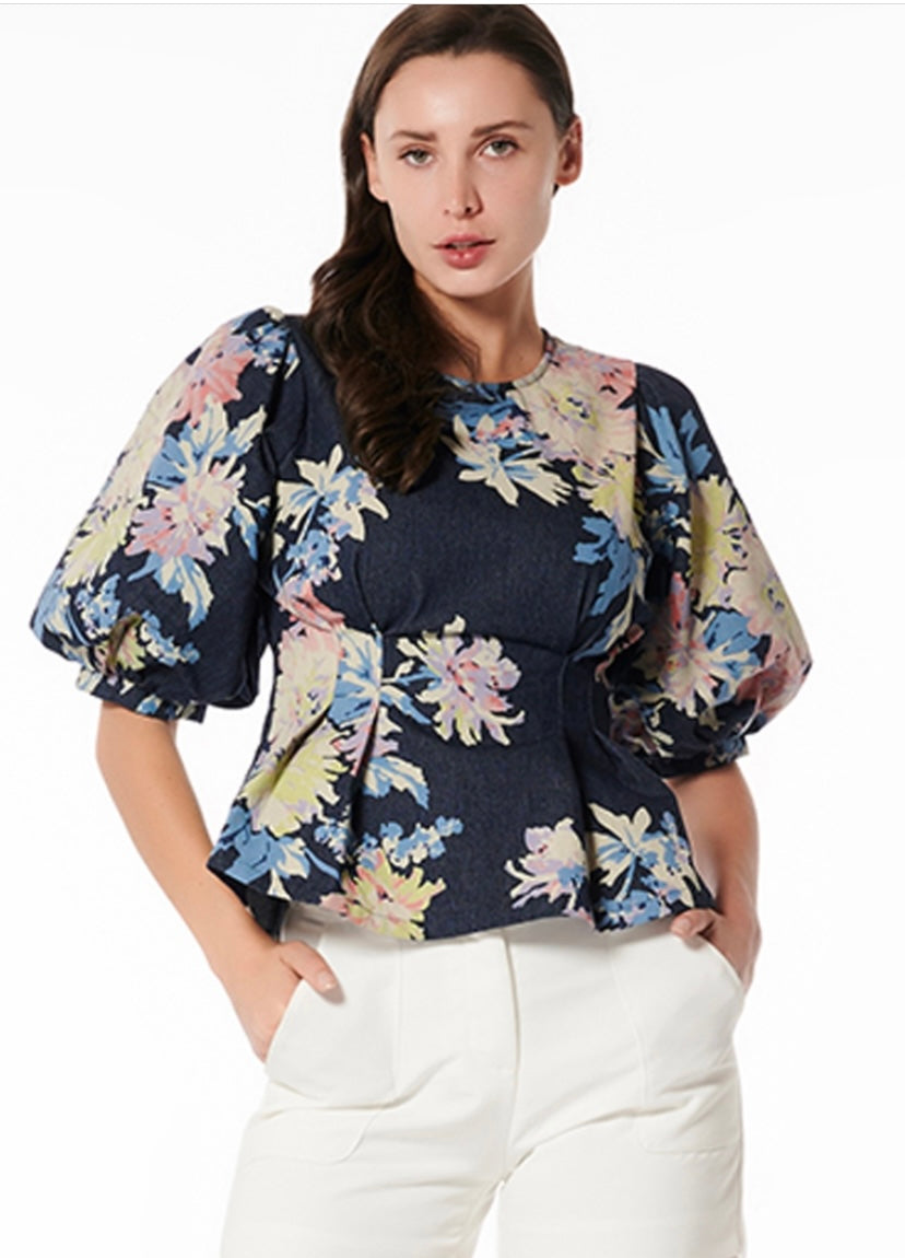 Top denim flores